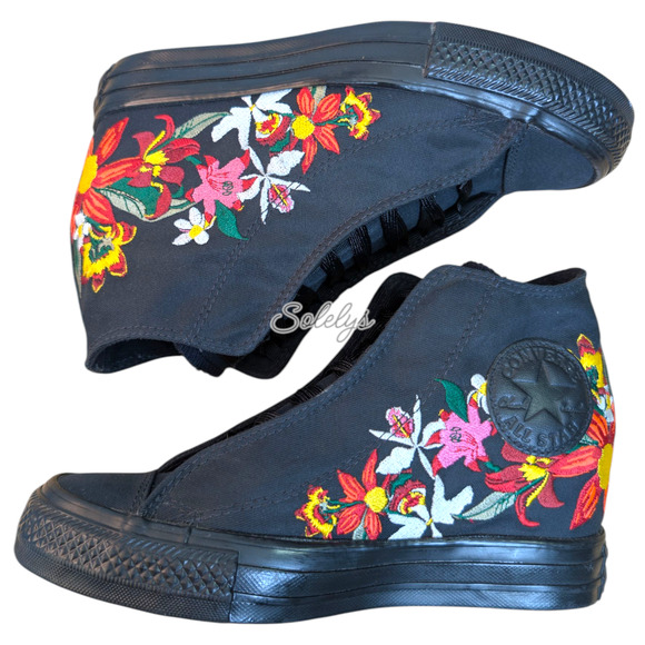 Converse x PATBO 2016 Floral Embroidered Lux Mid Hidden Wedge Black Pink 6.5 - Picture 9 of 13